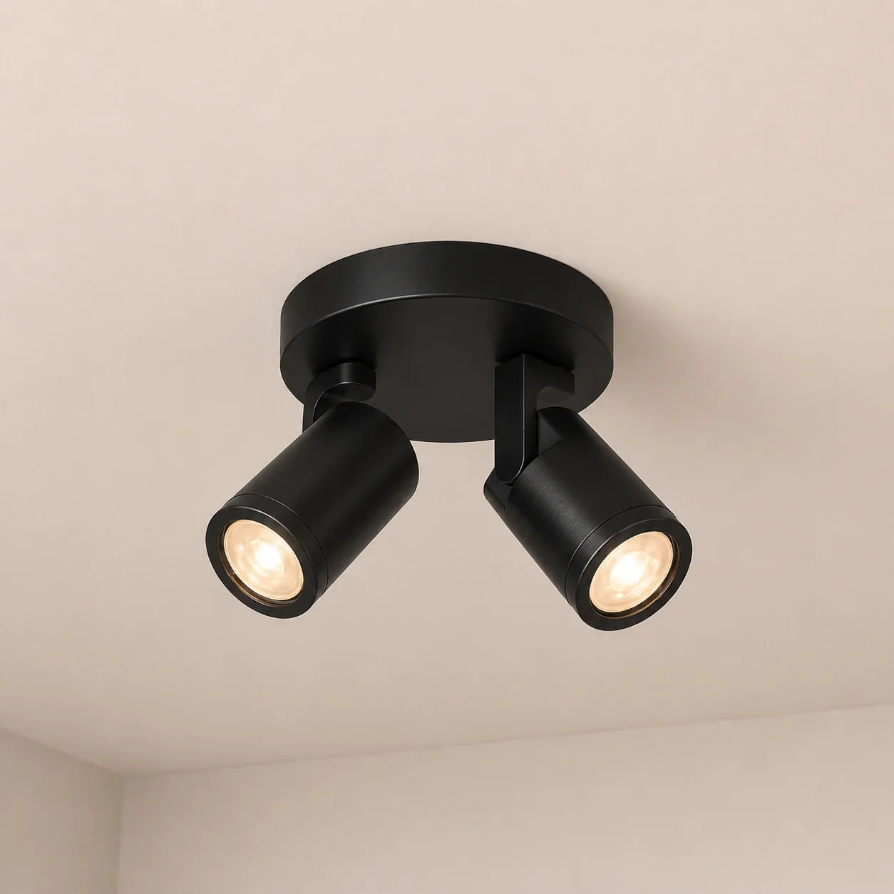 Plafondspot SOLO2, Rond, 2-Lichts, Kantelbaar, GU10, IP20, Zwart