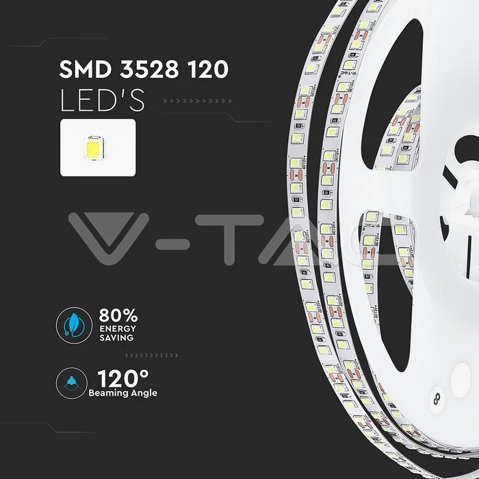 LED Strip 5 meter, 7.2W/m, 6400K Helder wit, IP20, 12V