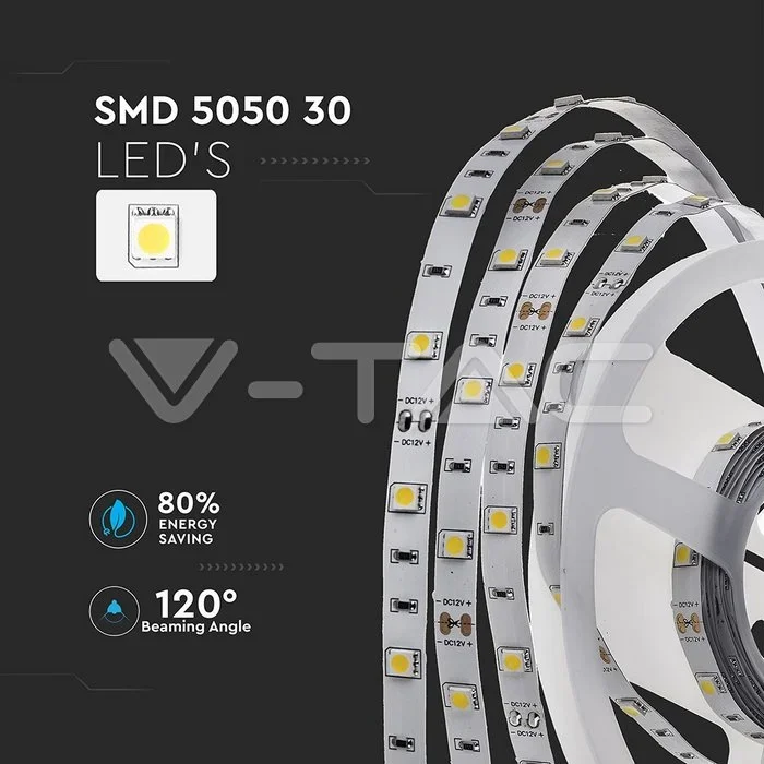 LED Strip 5 meter, 6400K Helder wit, IP20, 12V