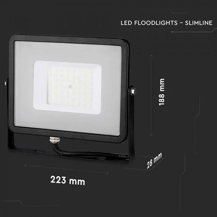 LED Breedstraler, 50W, 3000K Warm Wit, 4000lm, IP65, Zwart