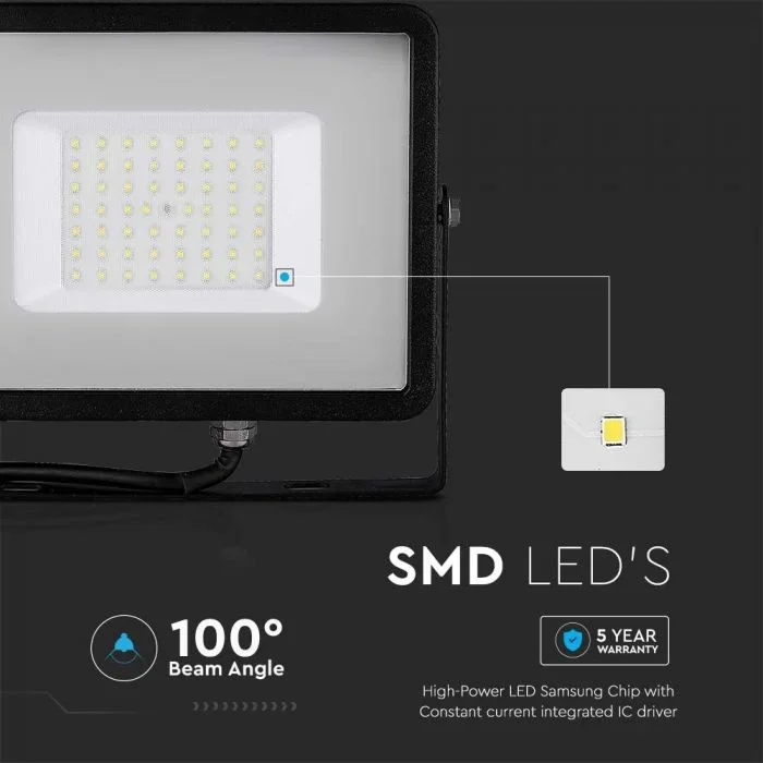 LED Breedstraler, 50W, 3000K Warm Wit, 4000lm, IP65, Zwart