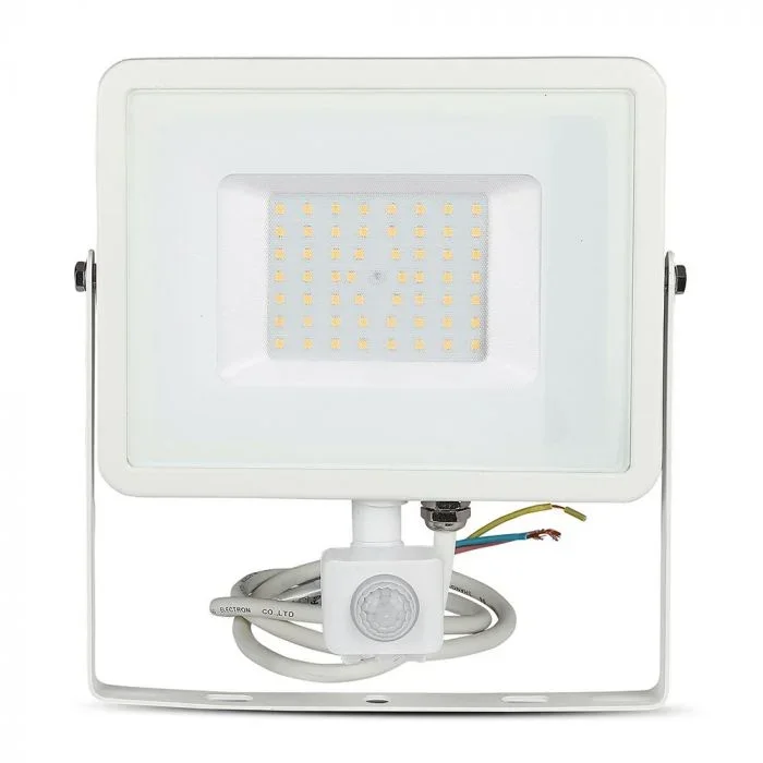 LED Breedstraler, 50W, SMD, PIR Sensor, Samsung LED Chip, 6400K, Witte Behuizing