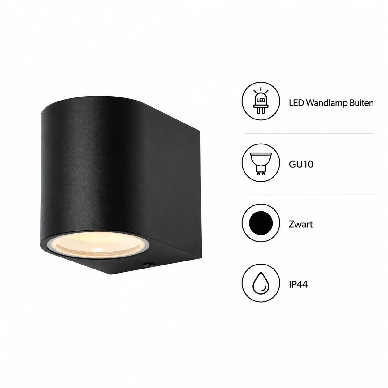 LED Wandlamp Buiten, GU10, Zwart, IP44