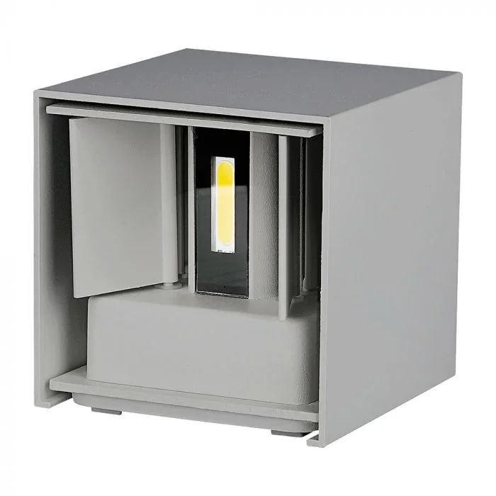LED Up-Down Wandlamp, 6W, Vierkant, Grijs, 3000K Warm Wit