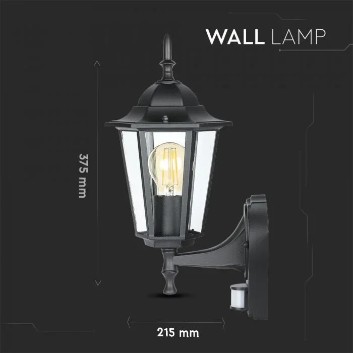 Wandlamp met Sensor, E27, Mat Zwart
