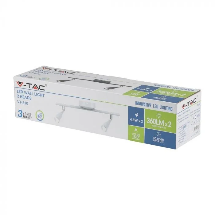 LED Plafondlamp, 9W, 2-Kops, Wit, 3000K Warm Wit