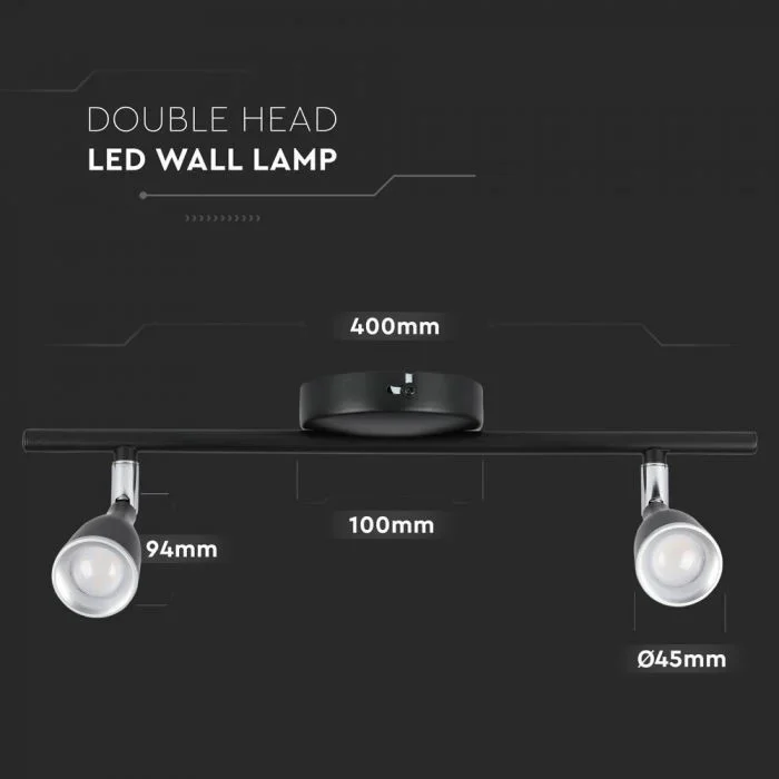 LED Plafondlamp, 9W, 2-Kops, Zwart, 3000K