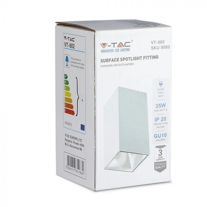 V-TAC GU10 Armatuur, Vierkant, Wit