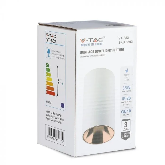 V-TAC GU10 Armatuur, Rond, Wit, Roségoud