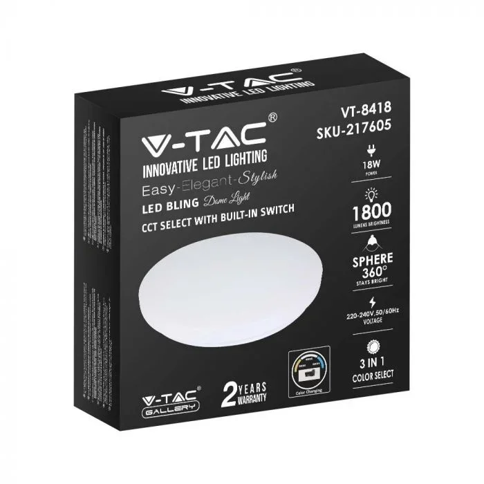 LED Dome Lamp, 18W, 300mm, CCT 3-in-1, Rond, Melkwitte Deksel