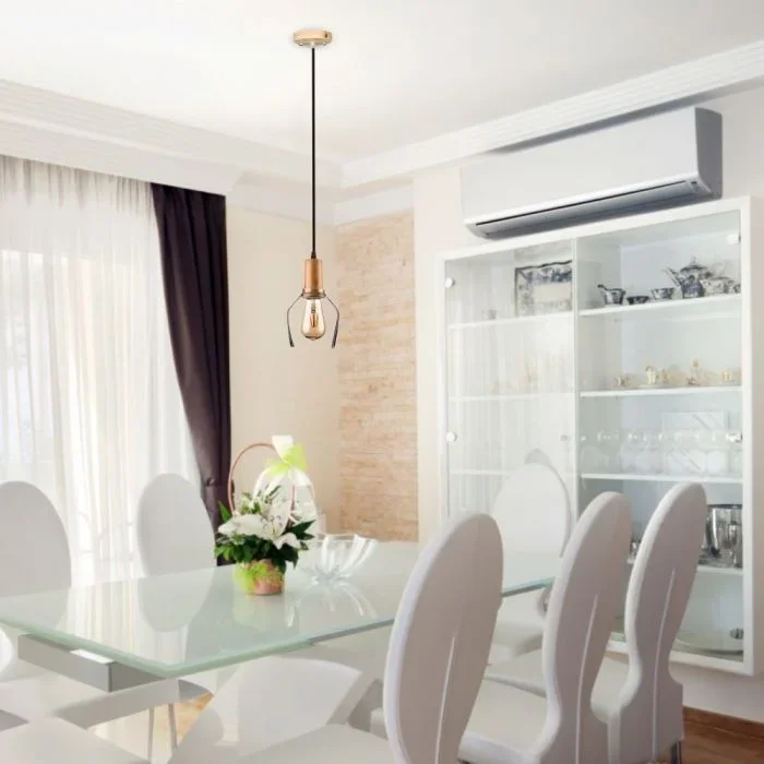 Hanglamp, Glas en Hout, E27, Transparant