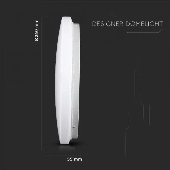 LED Dome Lamp, 12W, CCT Instelbaar, Melkwitte Deksel