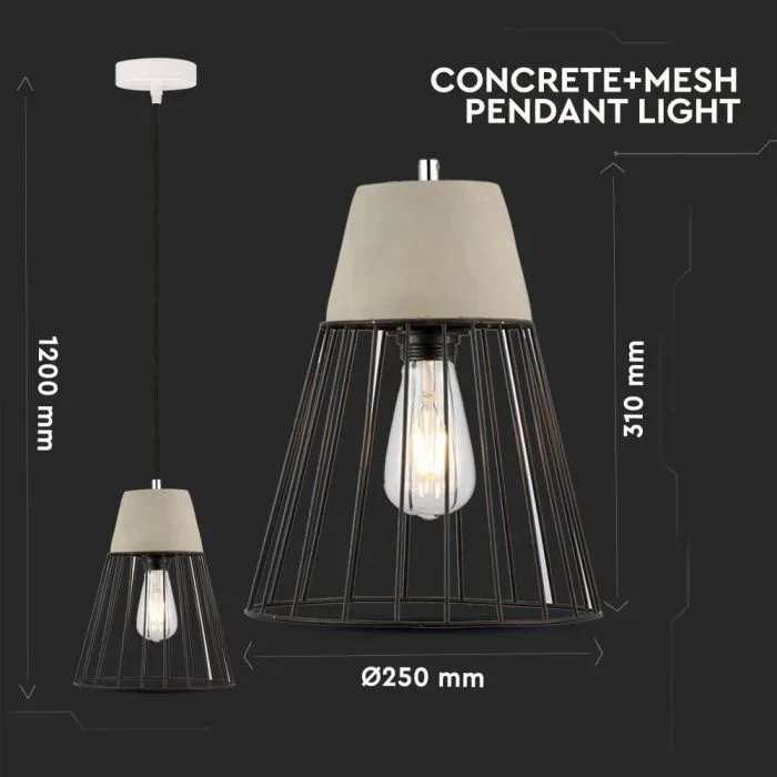 Hanglamp, Beton en Mesh, E27, Ø250 mm