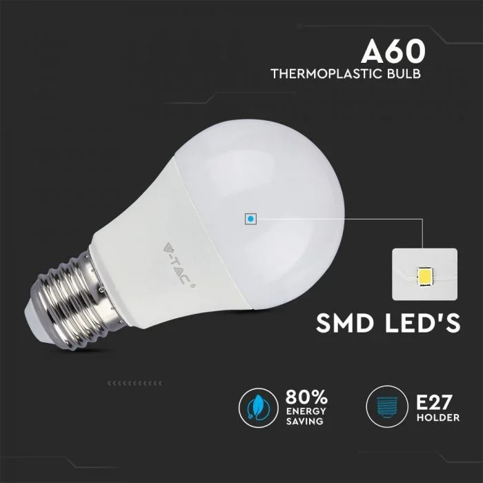 LED Lamp, Plastic, 9W, 2700K, E27, 3 stuks