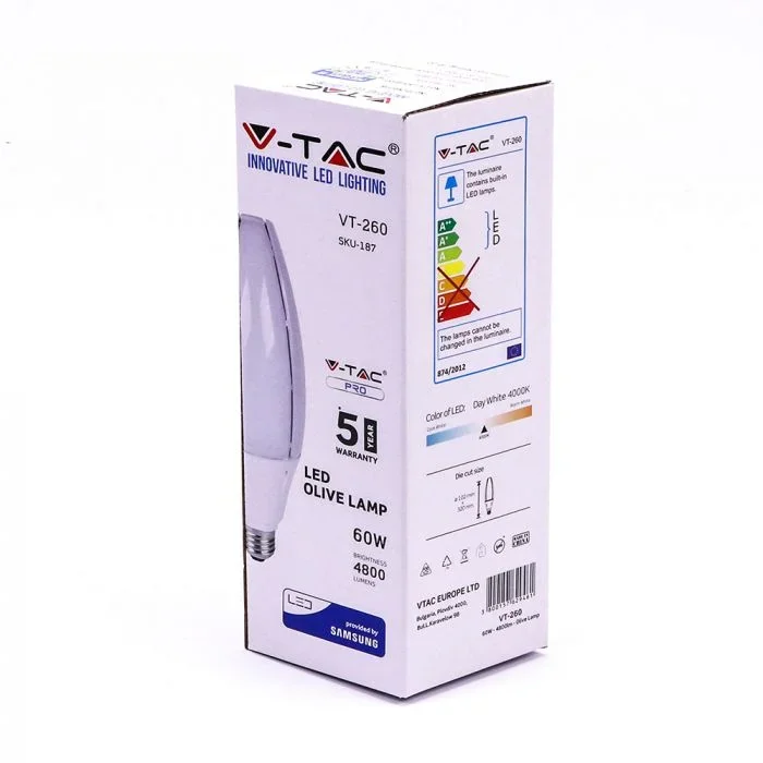 LED Olive Lamp, 60W, Samsung Chip, 4000K Neutraal Wit, E40, 5400 lumen