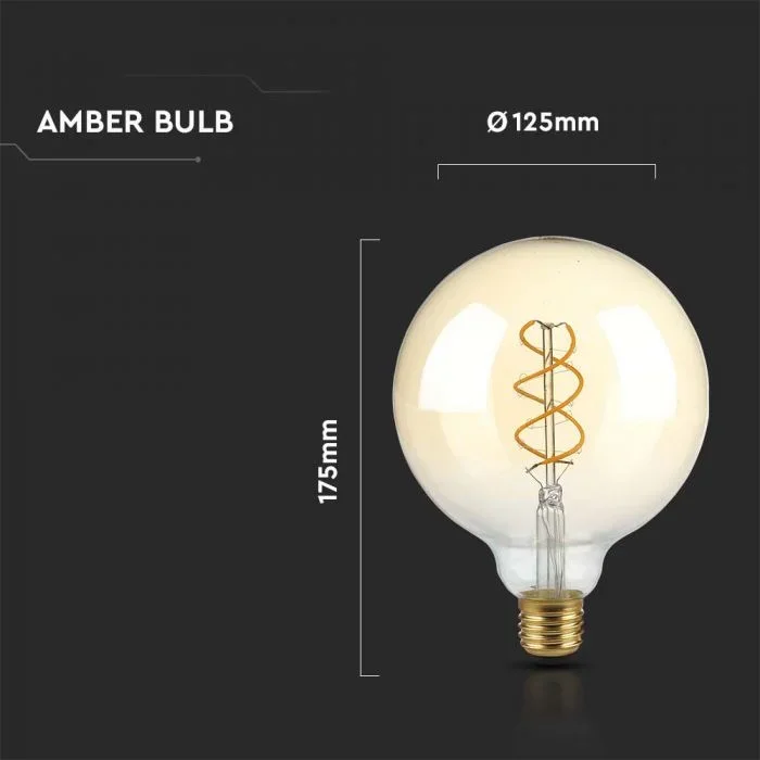 LED Filament Lamp G125, 5W, 1800K Amberglas, E27, 250 lumen