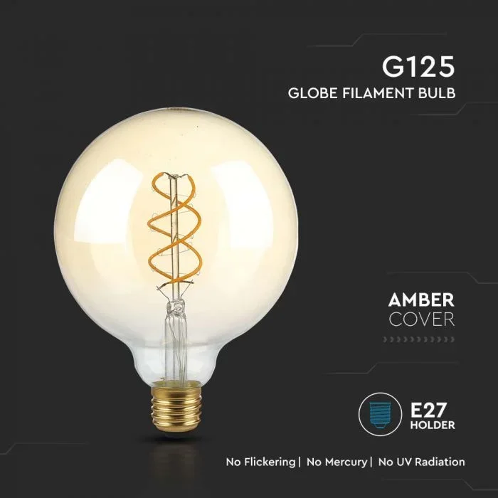LED Filament Lamp G125, 5W, 1800K Amberglas, E27, 250 lumen