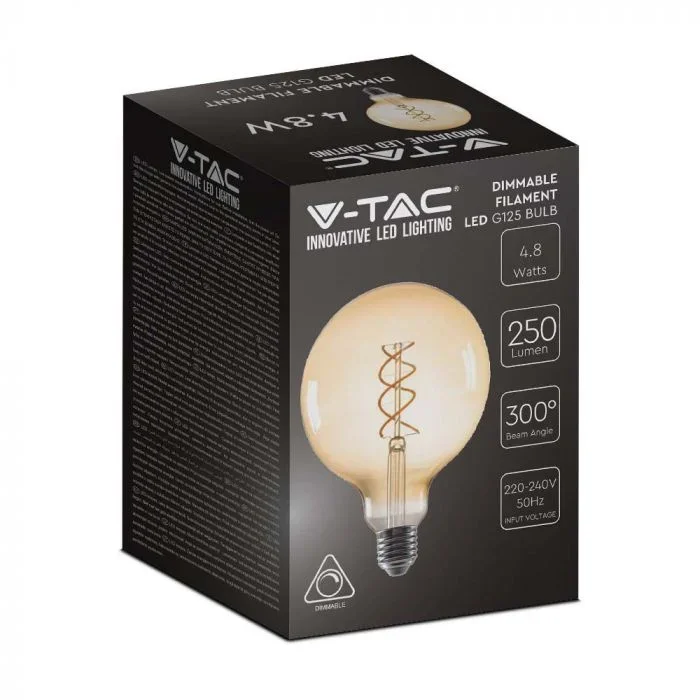 LED Filament Lamp G125, 5W, 1800K Amberglas, E27, 250 lumen