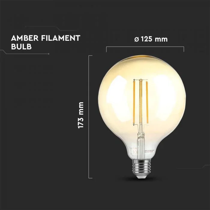 LED Filament Lamp G125, 8W, 2200K Warm Amber, E27