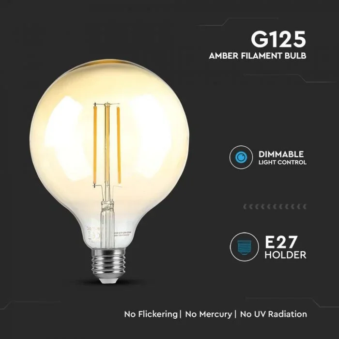 LED Filament Lamp G125, 8W, 2200K Warm Amber, E27