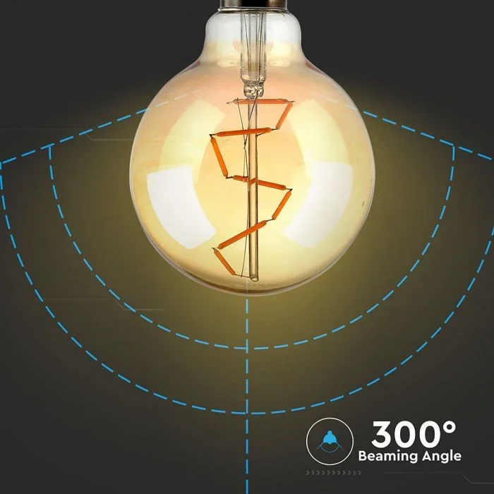 LED Filament Lamp G95, 6W, 2200K Warm Amber, E27, Dimbaar, 500 lumen