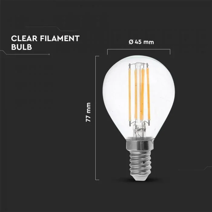 LED Filament Lamp P45, 4W, 2700K Warm Wit, E14, Dimbaar, 320 lumen