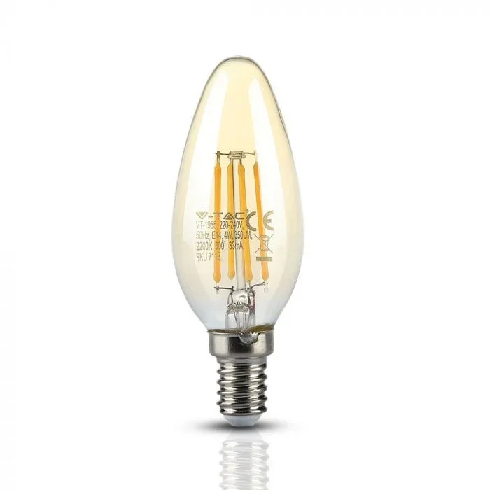 LED Kaars Filament Lamp Amberglas, 4W, 2200K Extra Warm Wit, E14, 350 lumen