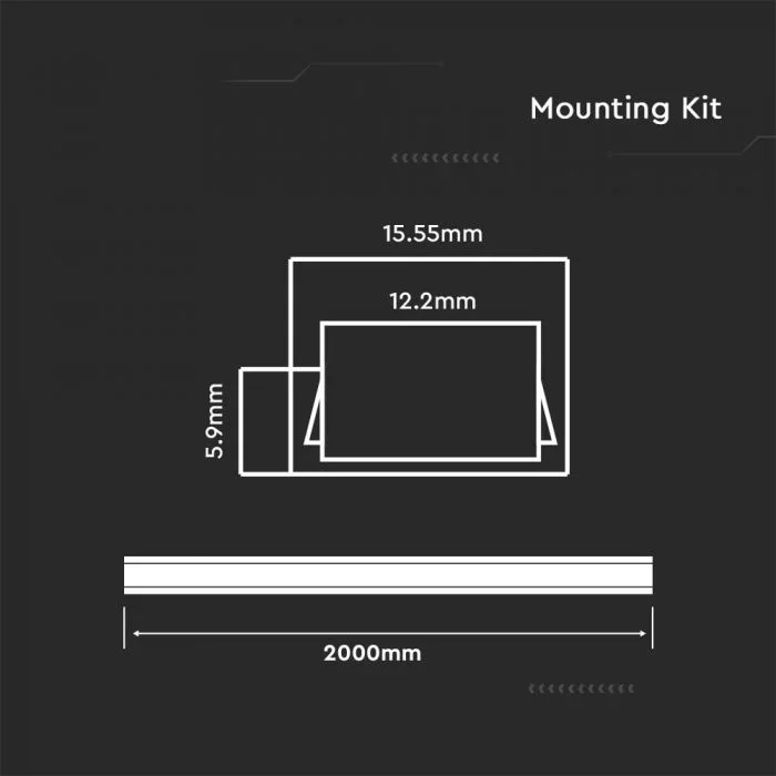 LED Strip Montagekit met Diffuser, Aluminium, 2000x16x7 mm, Melkachtig