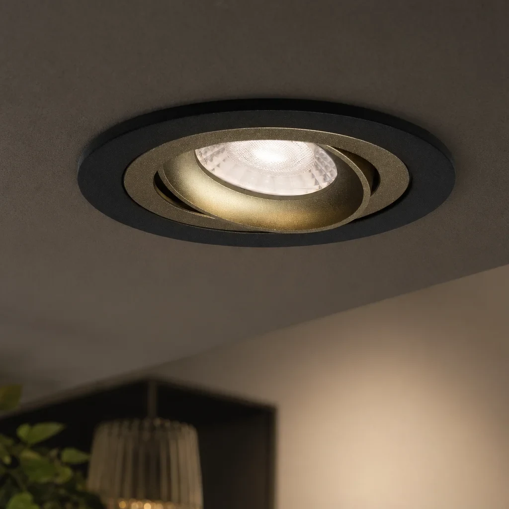LED GU10 Inbouwspot Armatuur, Rond, Kantelbaar, IP20, Mat Zwart + Goud