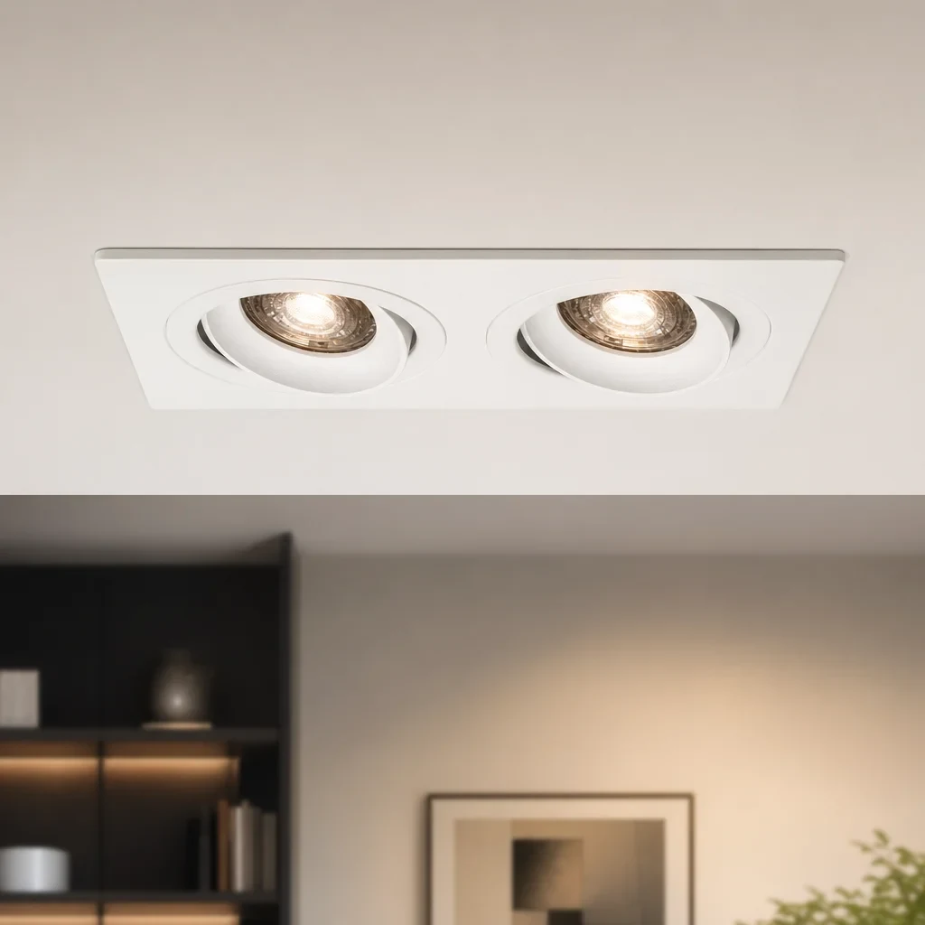 LED GU10 Inbouwspot Armatuur, Dubbel Vierkant, Kantelbaar, IP20, Wit