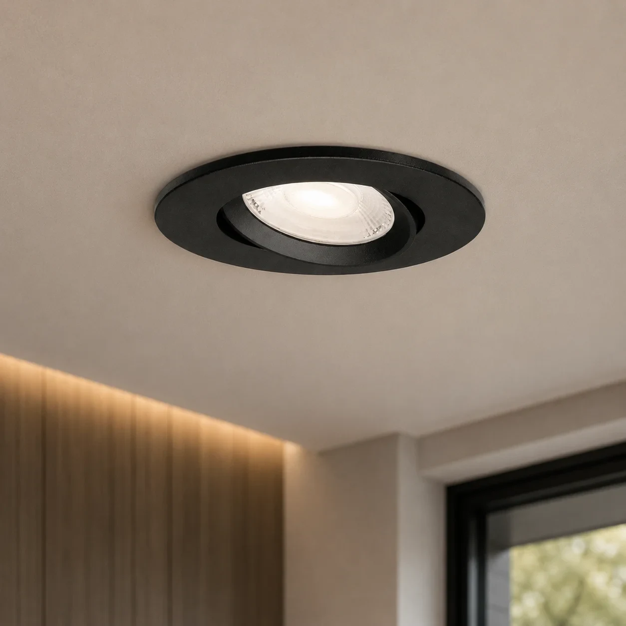 LED Inbouwspot, Rond, 6W, Dim to Warm, 1800K-3000K, IP54 front, Dimbaar, Zwart