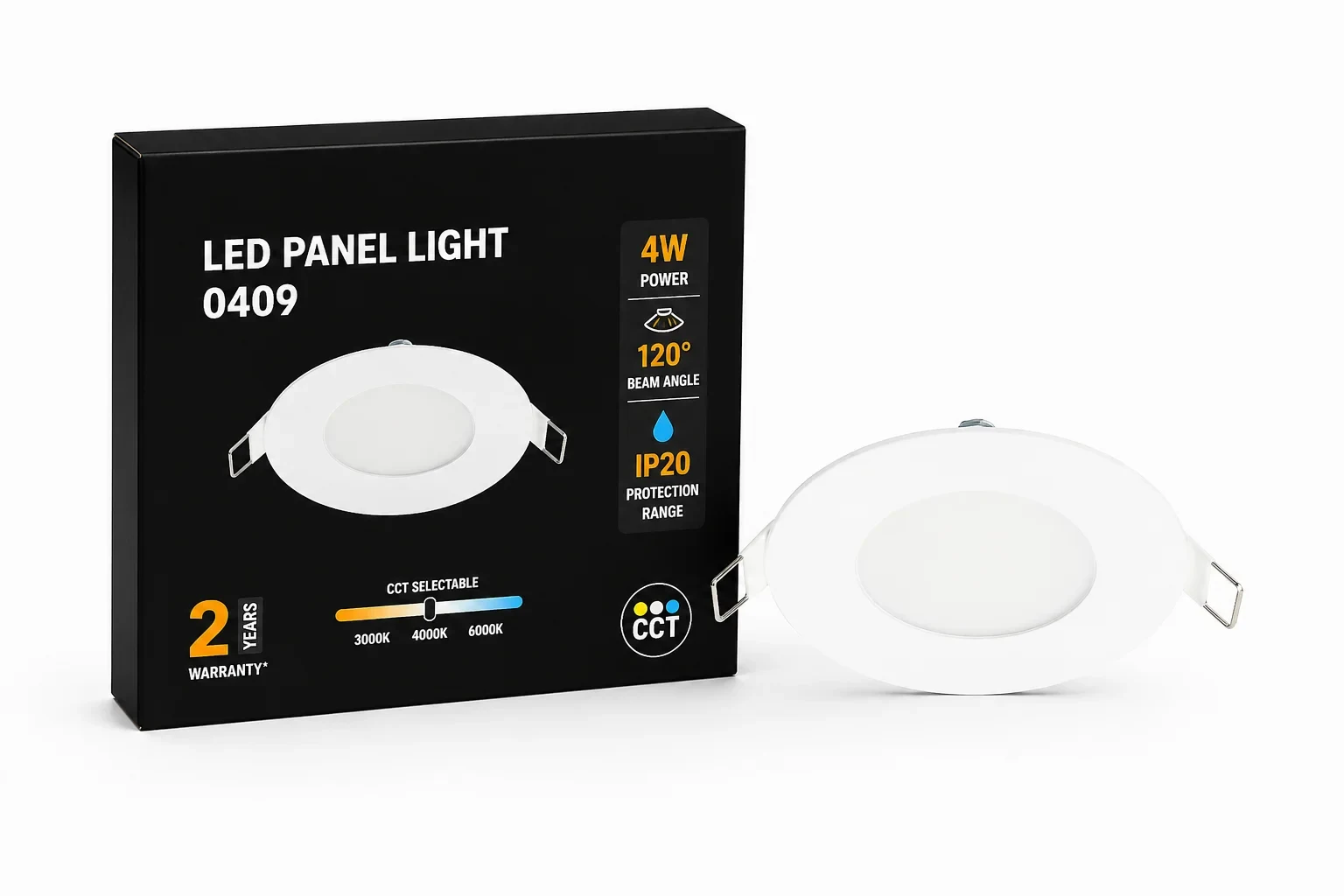 LED Slim Paneel, 4W, 3CCT, Rond, IP20, Wit