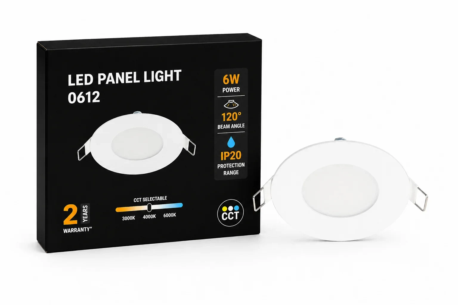 LED Slim Paneel, 6W, 3CCT, Rond, IP20, Wit