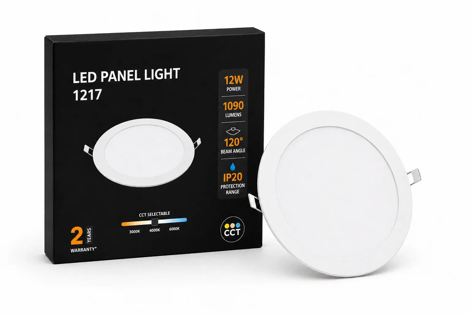 LED Slim Paneel, 12W, 3CCT, Rond, IP20, Wit