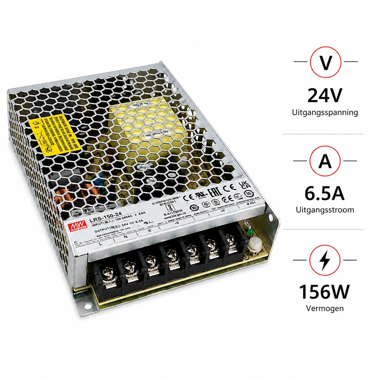MEAN WELL Inbouwnetvoeding, 24V, 6.5A, 156W