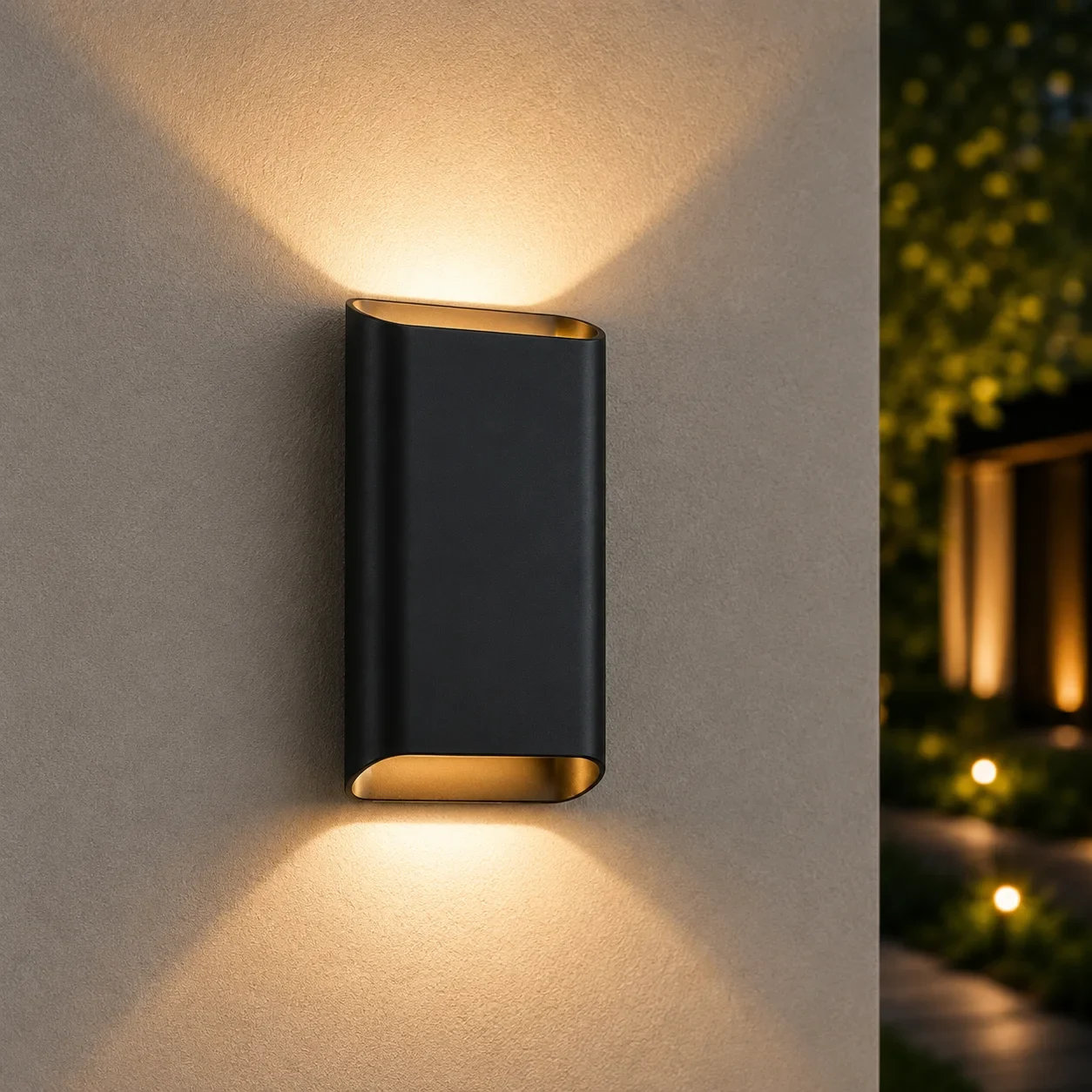 Moderne wandlamp zwart, 2x5W, CCT, Aluminium, IP65, goud binnen