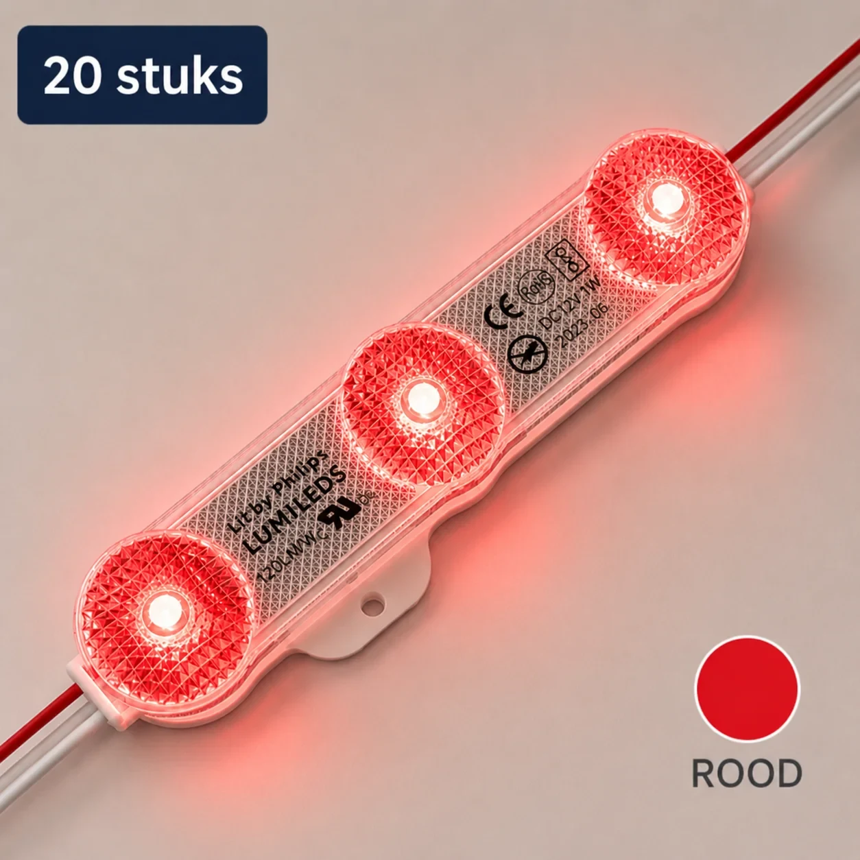 LED module, Rood, 12V, 1W, 180Lm, 180°, IP68, Set van 20 stuks