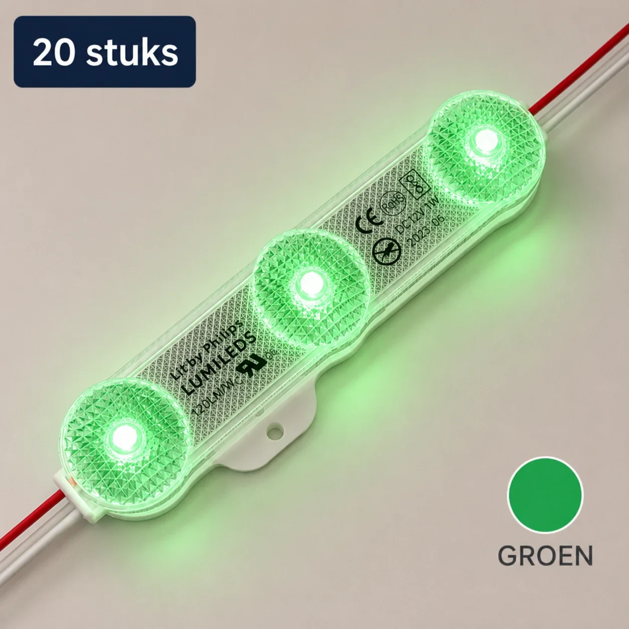 LED module, Groen, 12V, 1W, 180Lm, 180°, IP68, Set van 20 stuks