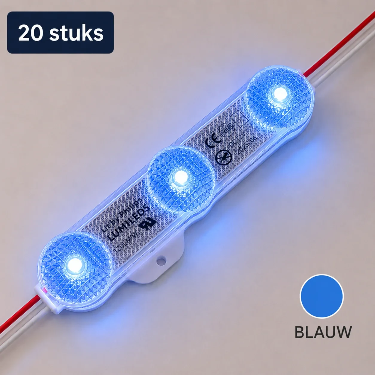 LED module, Blauw, 12V, 1W, 180Lm, 180°, IP68, Set van 20 stuks