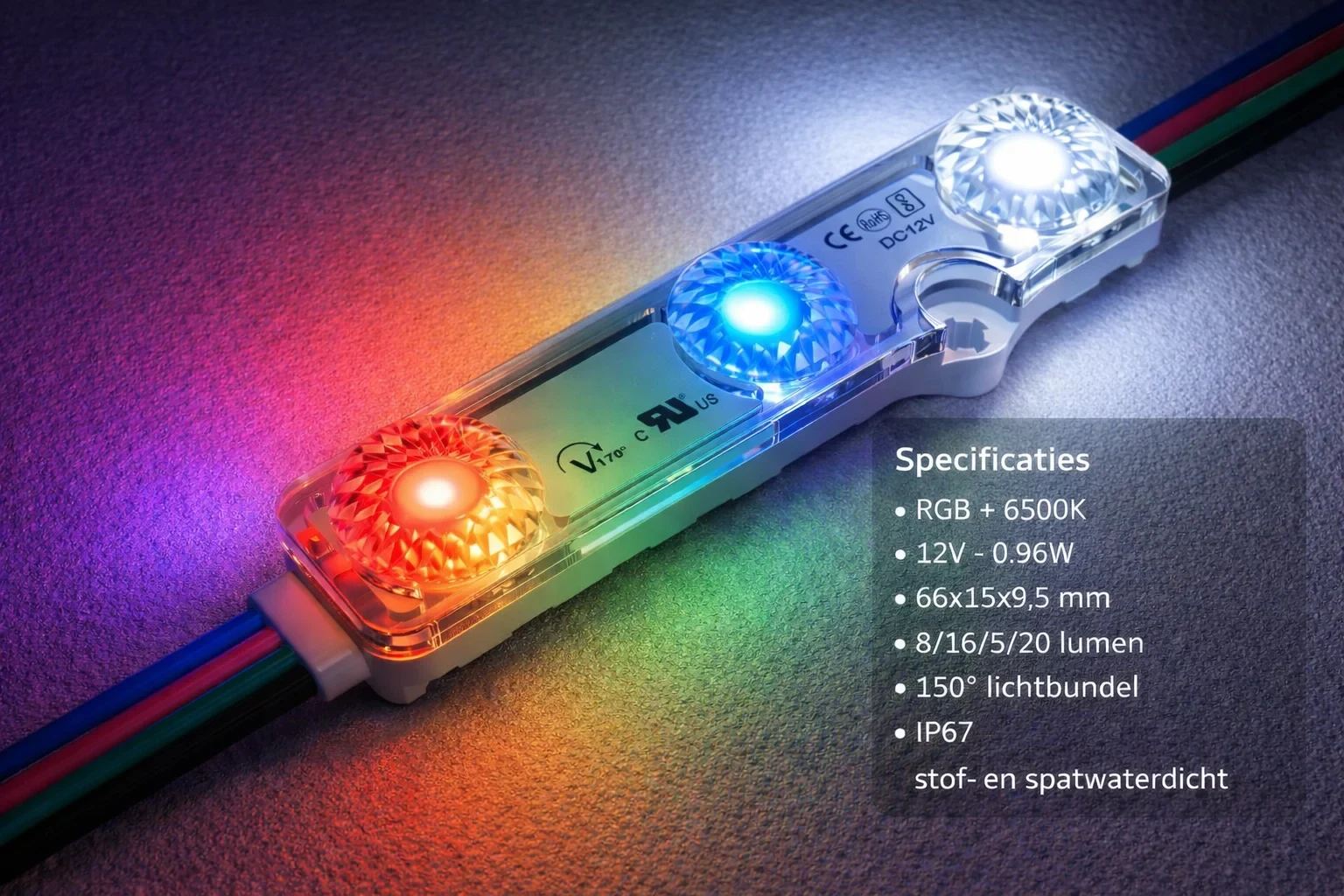 LED module, RGB+6500K, 12V, 150°, IP67, Set van 20 stuks