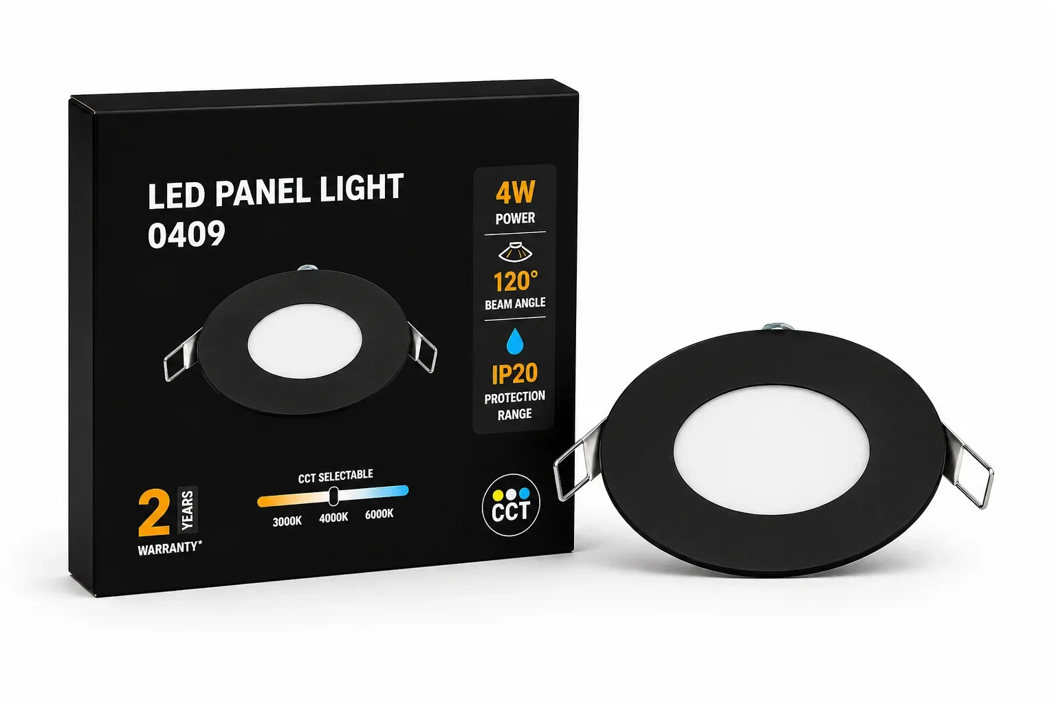 LED Slim Paneel, 4W, 3CCT, Rond, IP20, Zwart