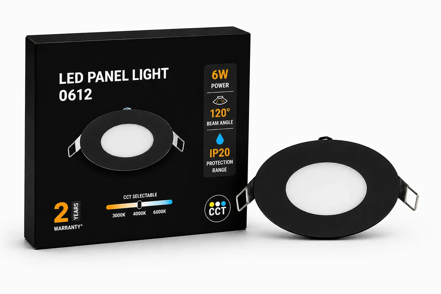 LED Slim Paneel, 6W, 3CCT, Rond, IP20, Zwart