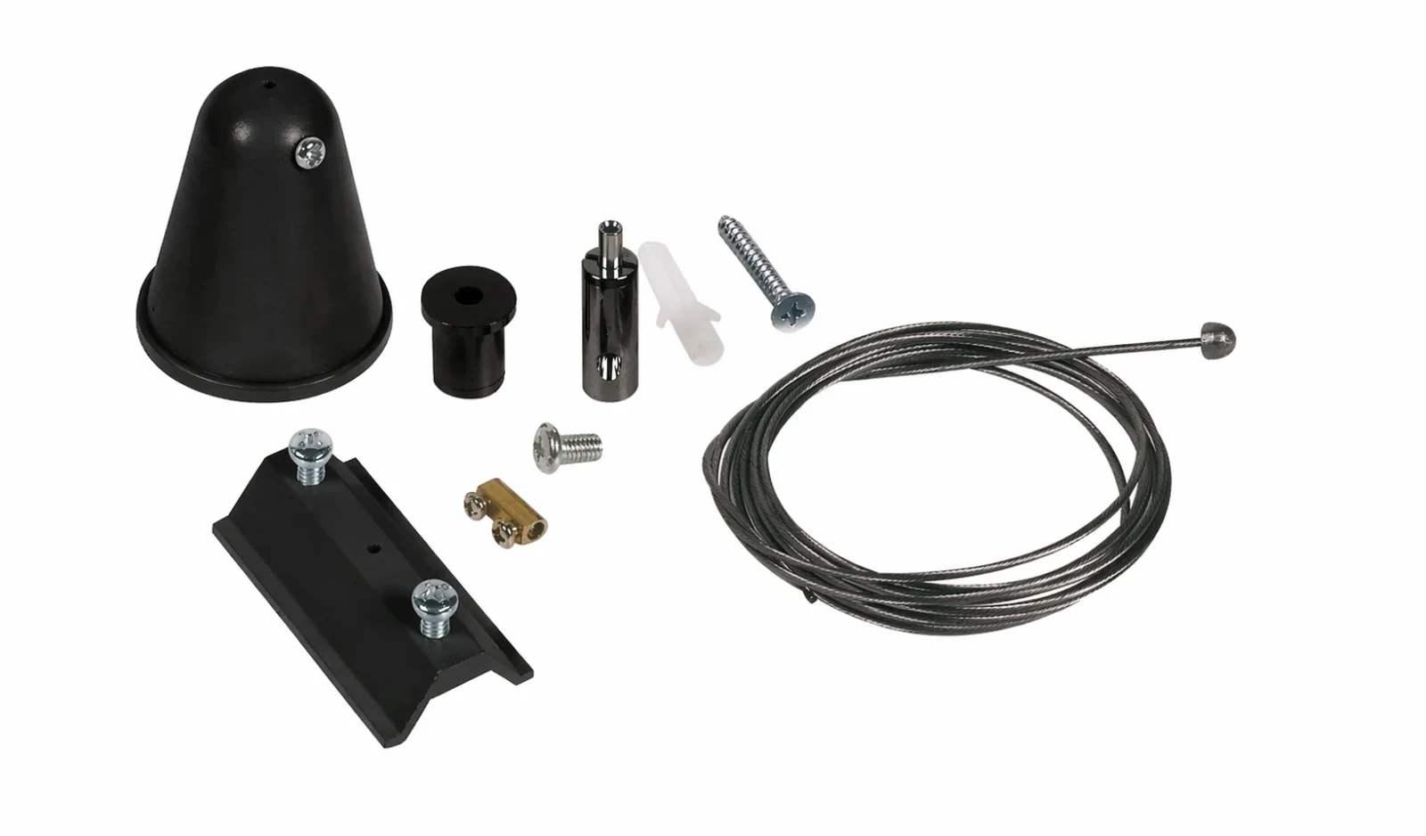 1-fase spanningsrail staalkabel ophangset, 2000mm, Zwart
