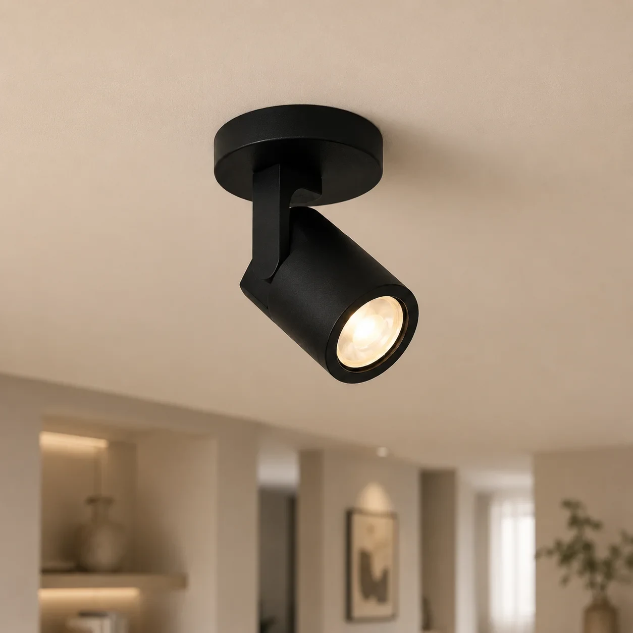 Plafondspot SOLO, Rond, Kantelbaar, GU10, IP20, Zwart