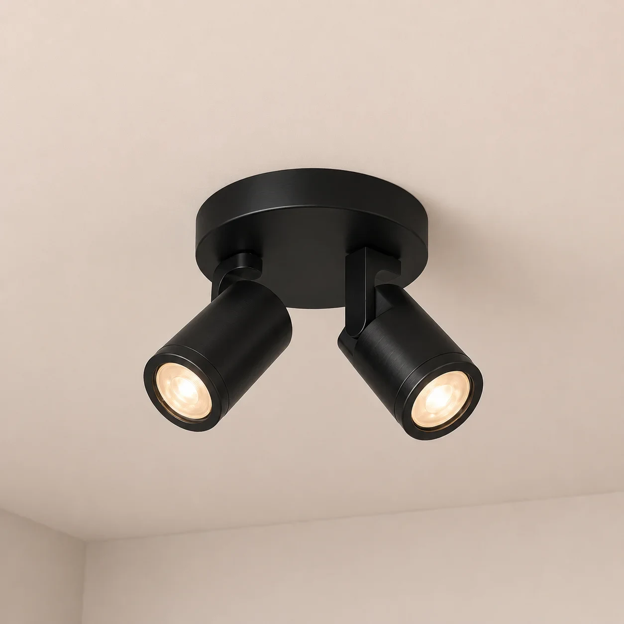 Plafondspot SOLO2, Rond, 2-Lichts, Kantelbaar, GU10, IP20, Zwart