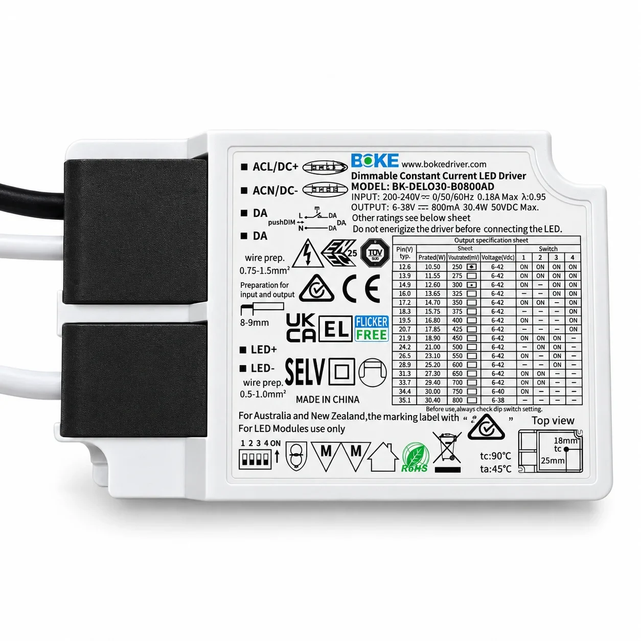 BOKE DALI LED driver | 350–800mA | 30W Dimbaar