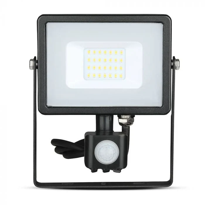 LED Breedstraler met Bewegingssensor, 20W, 6400K Wit, 1600lm, IP65, Zwart