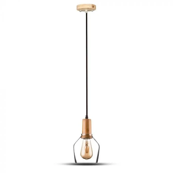 Hanglamp, Glas en Hout, E27, Transparant