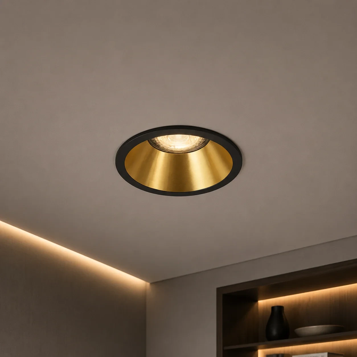 LED GU10 Inbouwspot Armatuur, Rond, IP20, Mat Zwart + Gold
