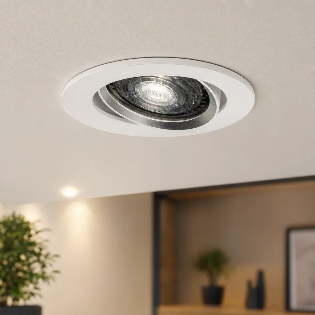 LED GU10 Inbouwspot Armatuur, Rond, Kantelbaar, IP20, Wit + Zilver